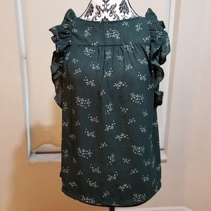 LOFT • Forest Green Floral Ruffle Top